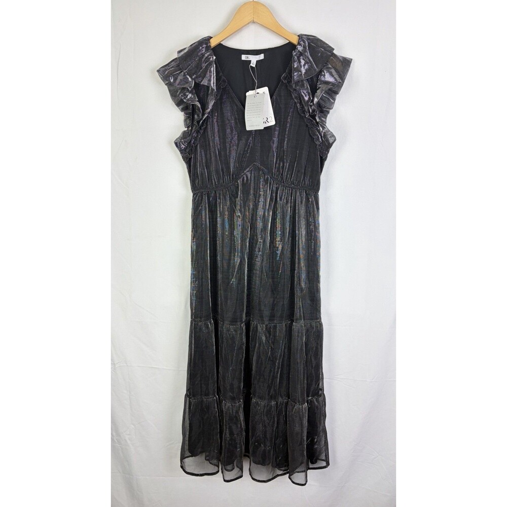 DR2 Daniel Rainn Black Metallic Tiered Party Dress Women’s SZ Medium A-Line NWT